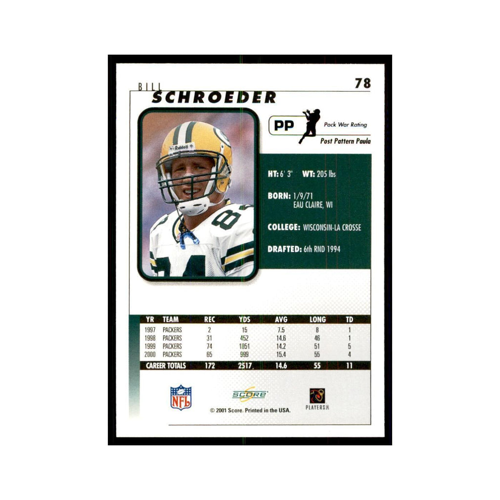 Bill Schroeder 2001 Score #78 Football Card NM