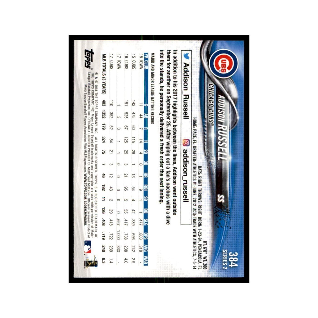 Addison Russell 2018 Topps #384 Chicago Cubs Baseball Card NM