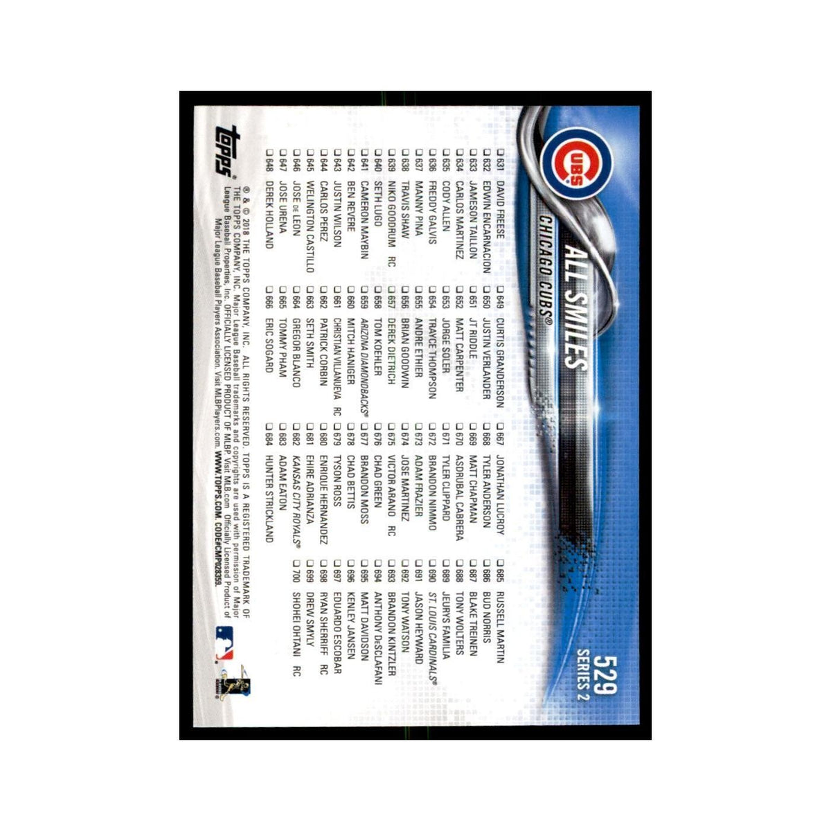 All Smiles (Kris Bryant Kyle Schwarber Javier Baez) 2018 Topps #529 Cubs NM