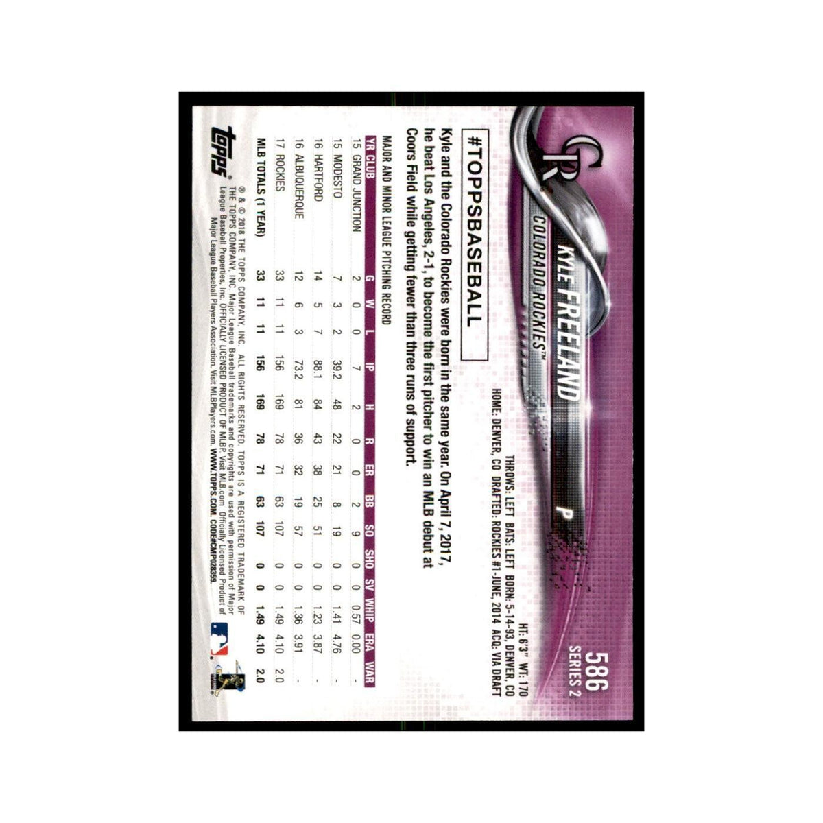 Kyle Freeland 2018 Topps #586 Colorado Rockies Baseball Card NM