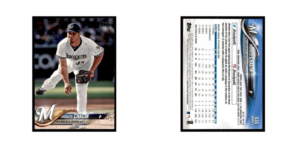 Jhoulys Chacin 2018 Topps #535 Milwaukee Brewers Baseball Card NM