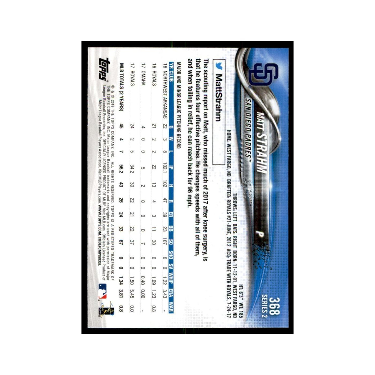Matt Strahm 2018 Topps #368 San Diego Padres Baseball Card NM