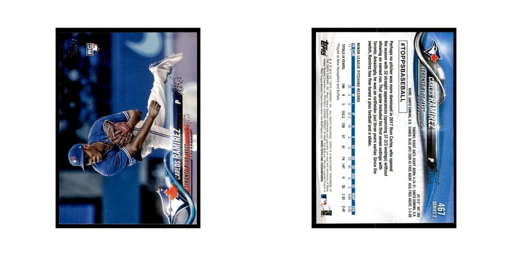 Carlos Ramirez Rookie 2018 Topps #467 Toronto Blue Jays Baseball Card NM