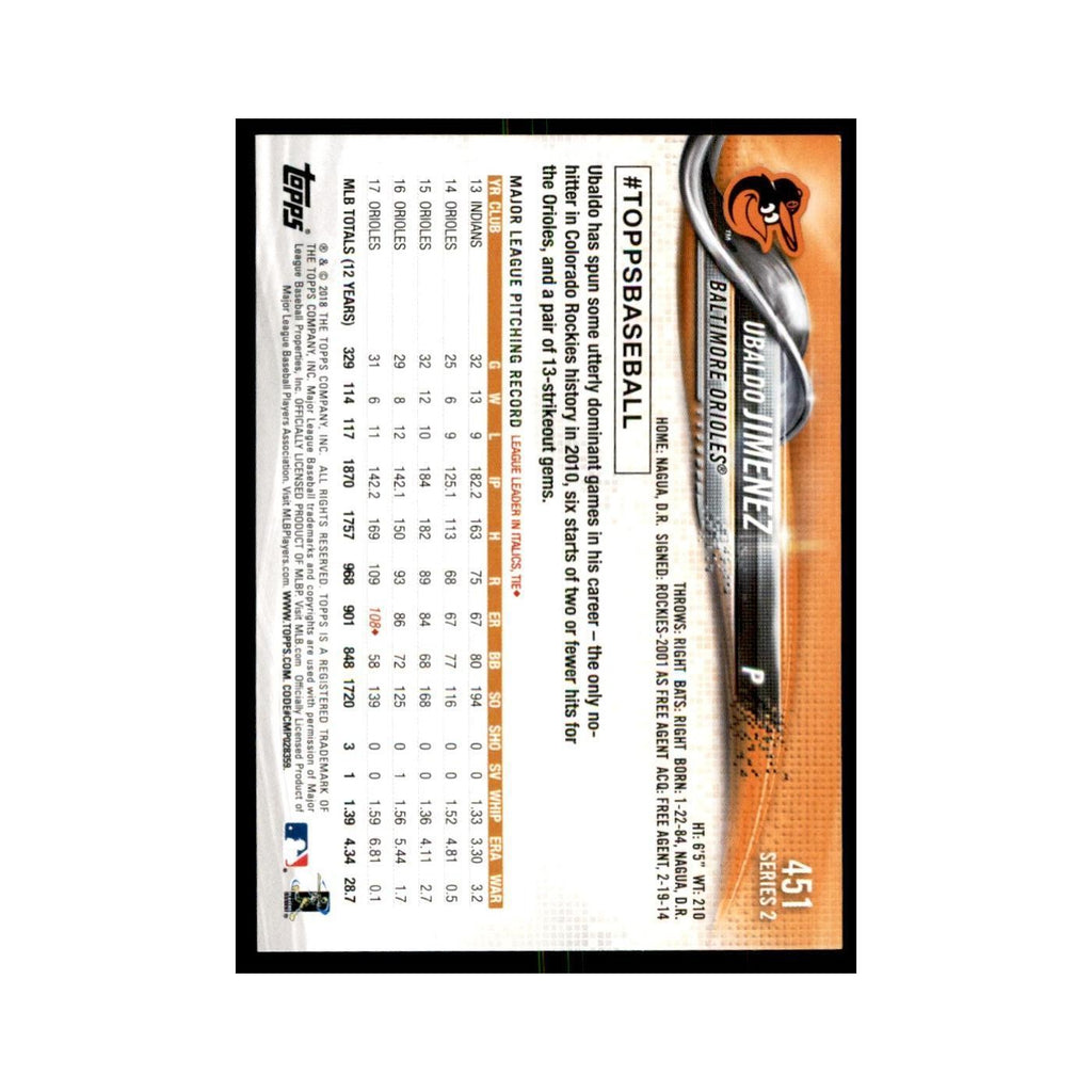 Ubaldo Jimenez 2018 Topps #451 Baltimore Orioles Baseball Card NM