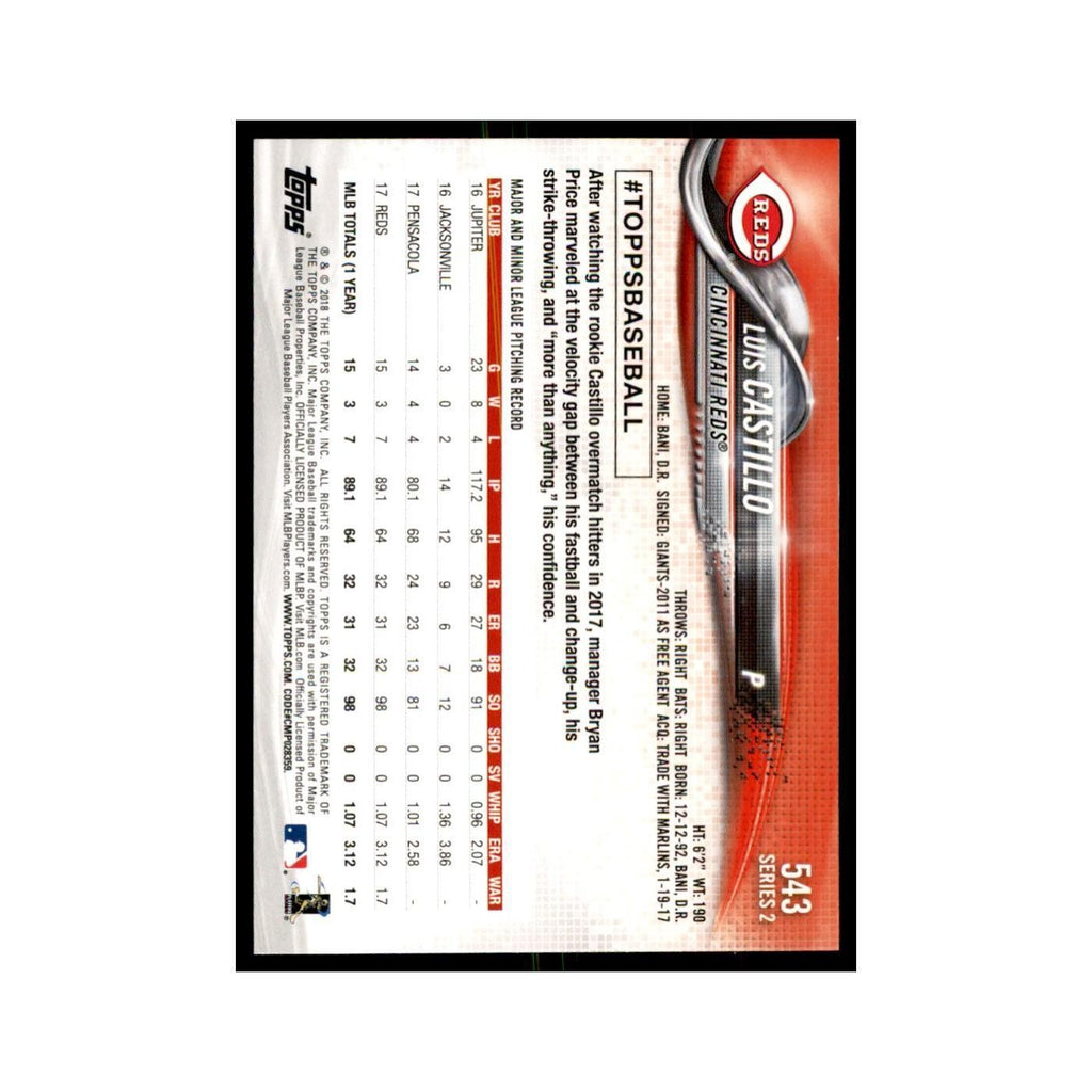 Luis Castillo 2018 Topps #543 Cincinnati Reds Baseball Card NM