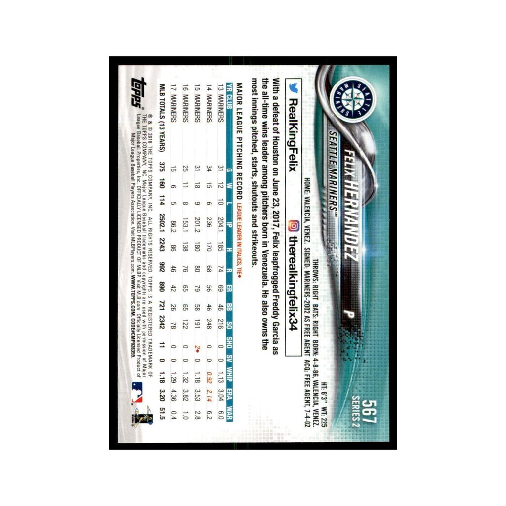 Felix Hernandez 2018 Topps #567 Seattle Mariners Baseball Card NM