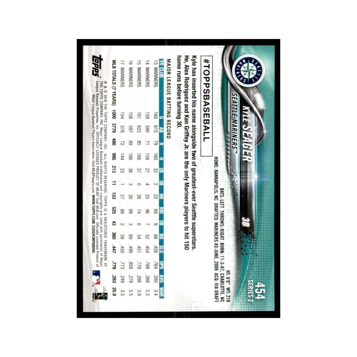 Kyle Seager 2018 Topps #454 Seattle Mariners Baseball Card NM