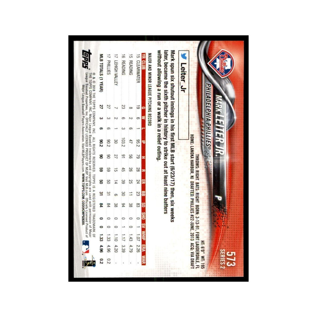 Mark Leiter Jr. 2018 Topps #573 Philadelphia Phillies Baseball Card NM