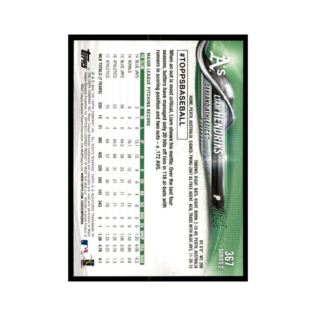 Liam Hendriks 2018 Topps #367 Oakland Athletics Baseball Card NM