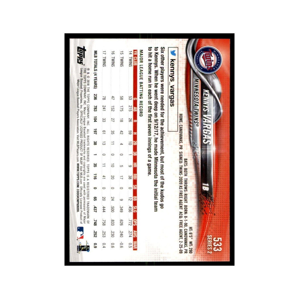 Kennys Vargas 2018 Topps #533 Minnesota Twins Baseball Card NM