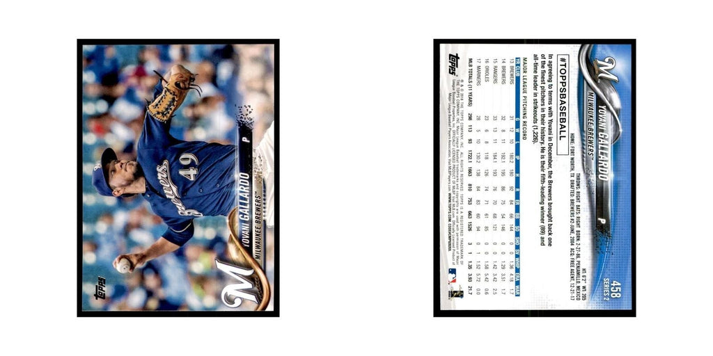 Yovani Gallardo 2018 Topps #458 Milwaukee Brewers Baseball Card NM