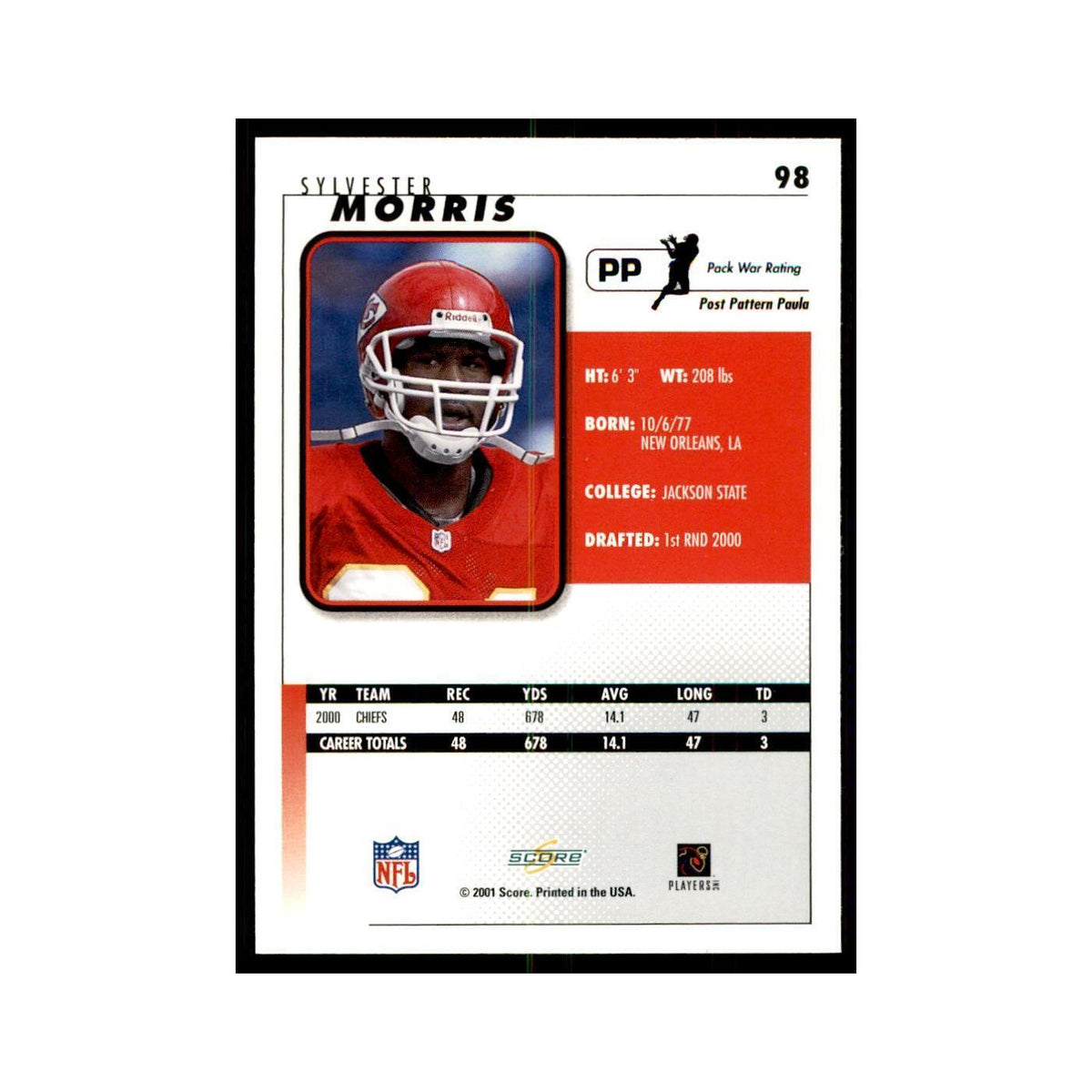 Sylvester Morris 2001 Score #98 Football Cards Football Card NM