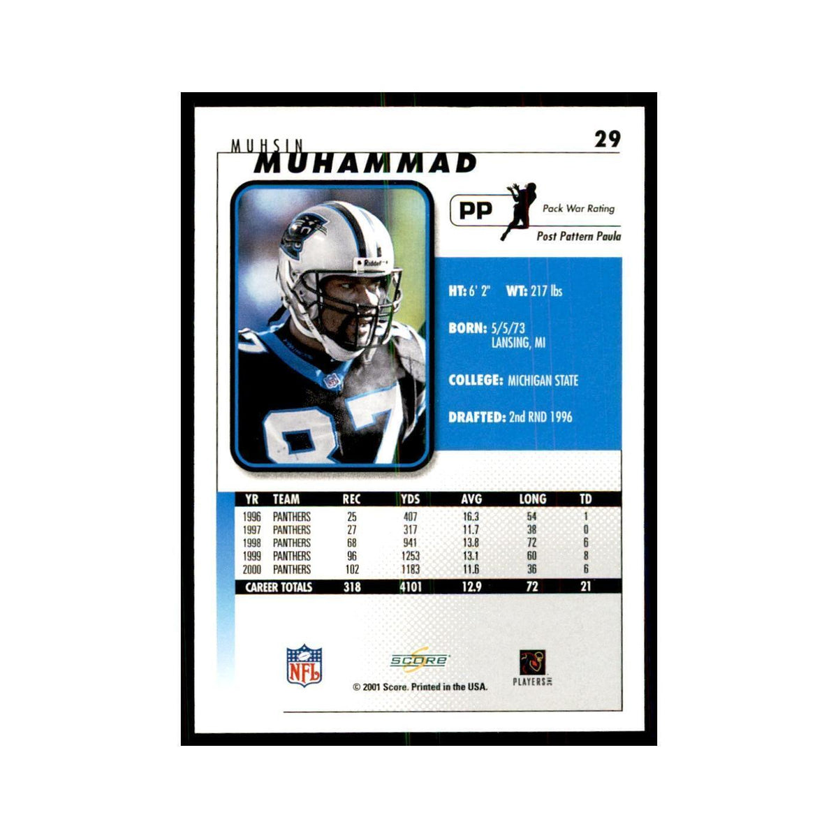 Muhsin Muhammad 2001 Score #29 Football Cards Football Card NM