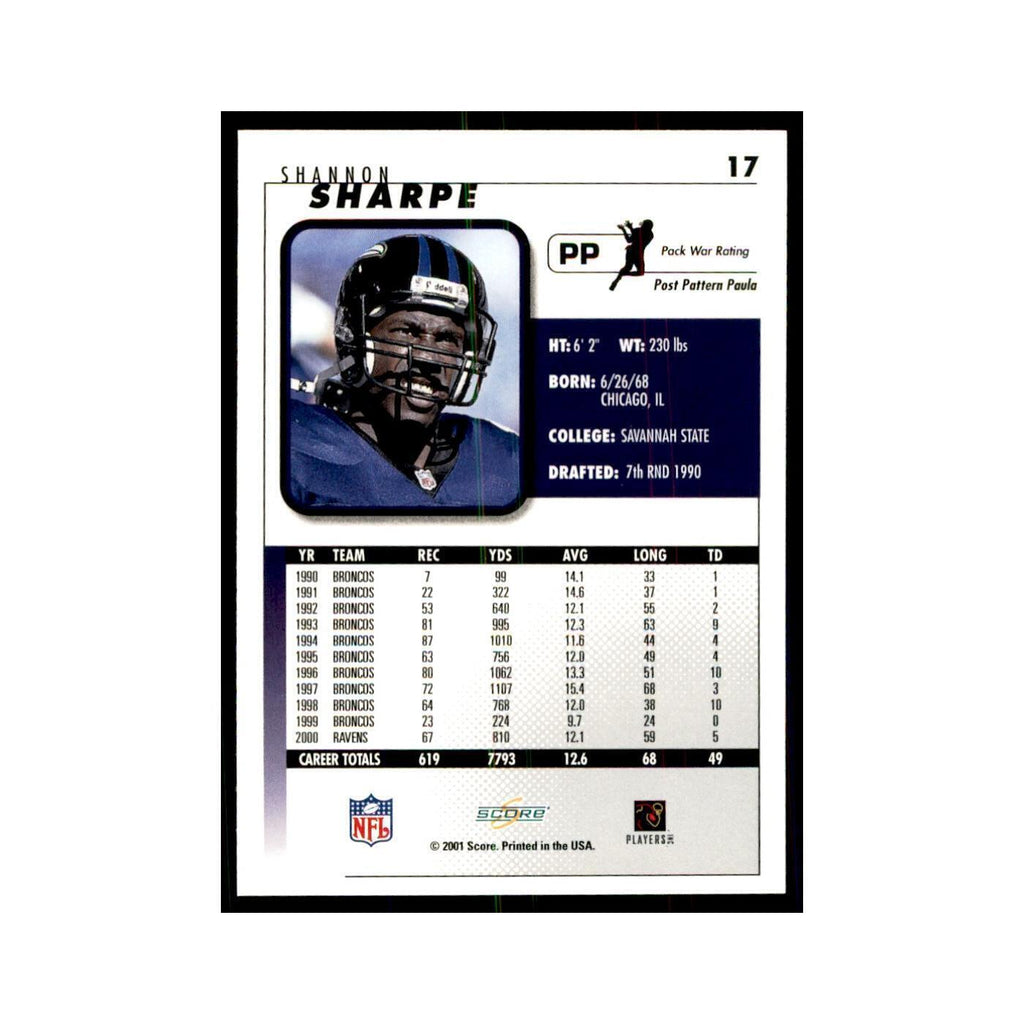 Shannon Sharpe 2001 Score #17 Football Cards Football Card NM