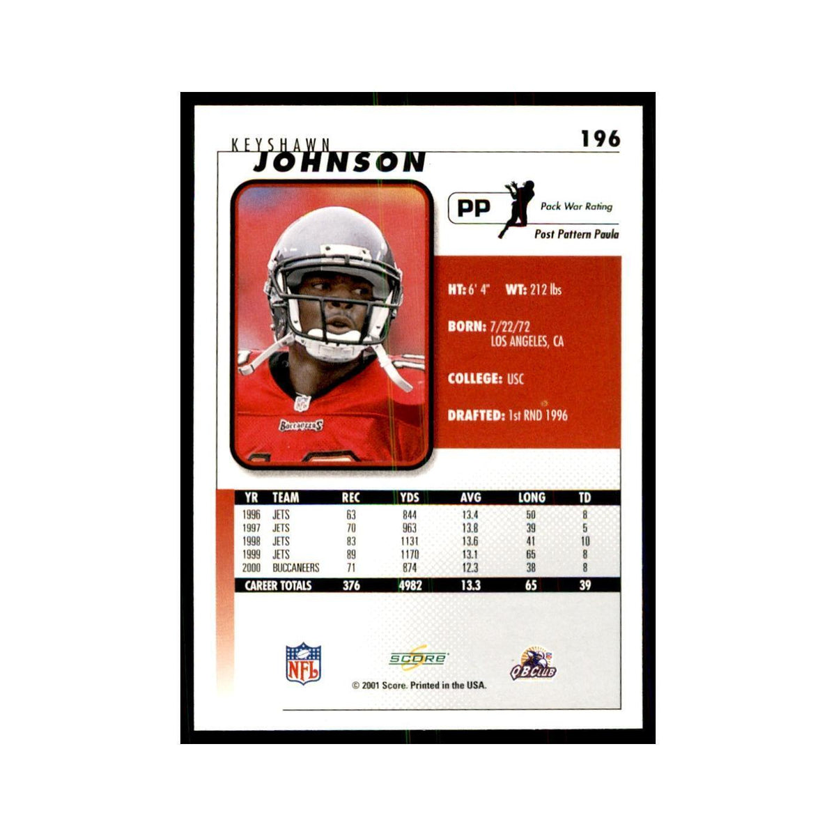 Keyshawn Johnson 2001 Score #196 Football Card NM