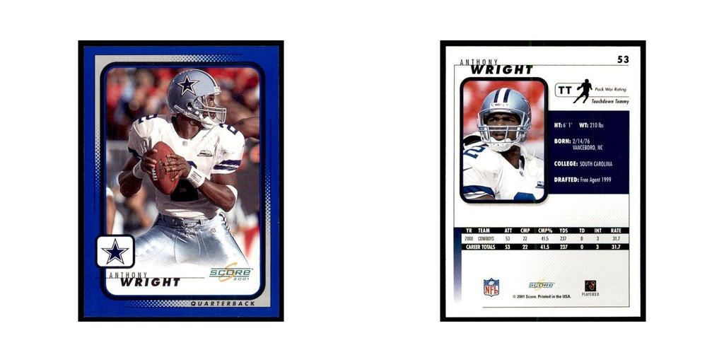 Anthony Wright 2001 Score #53 Football Cards Football Card NM
