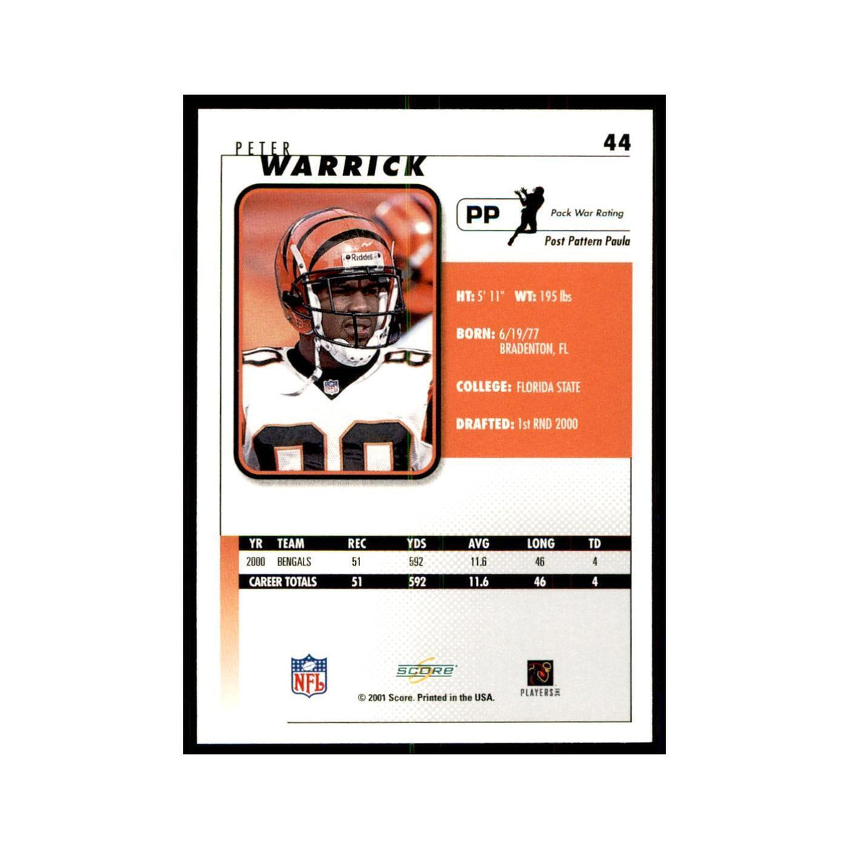 Peter Warrick 2001 Score #44 Football Cards Football Card NM