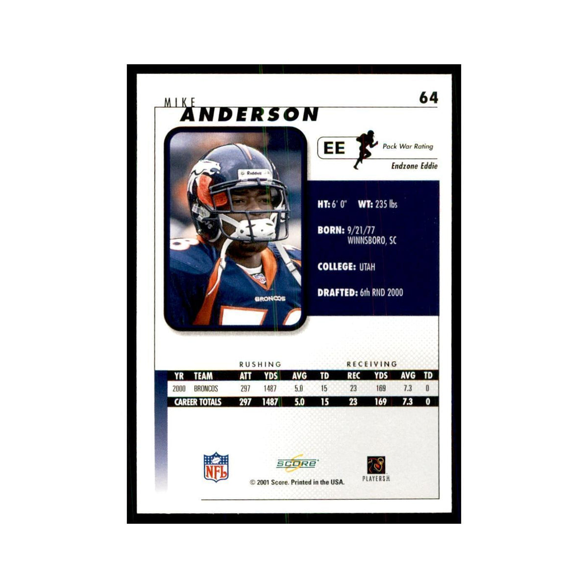 Mike Anderson 2001 Score #64 Football Cards Football Card NM
