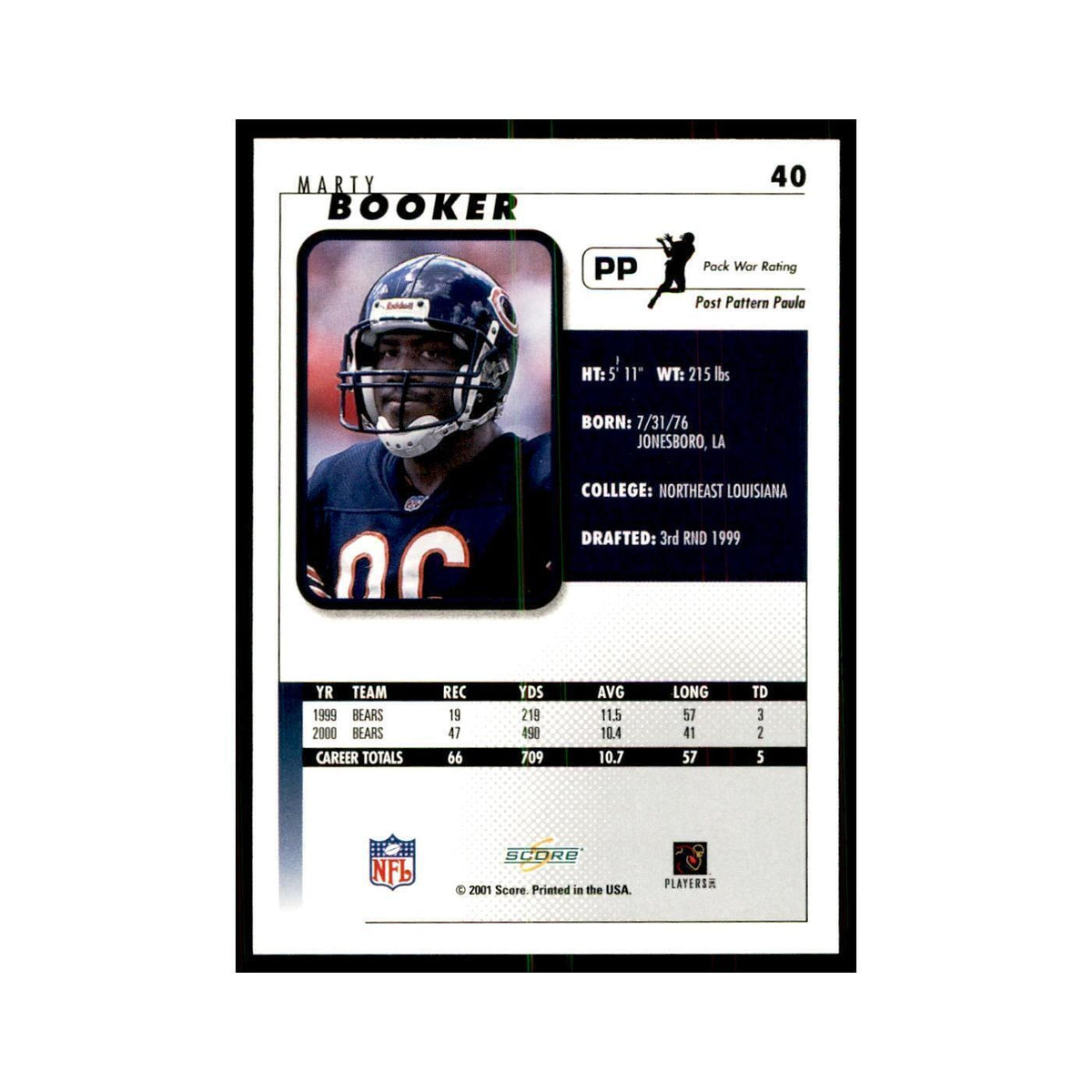Marty Booker 2001 Score #40 Football Cards Football Card NM