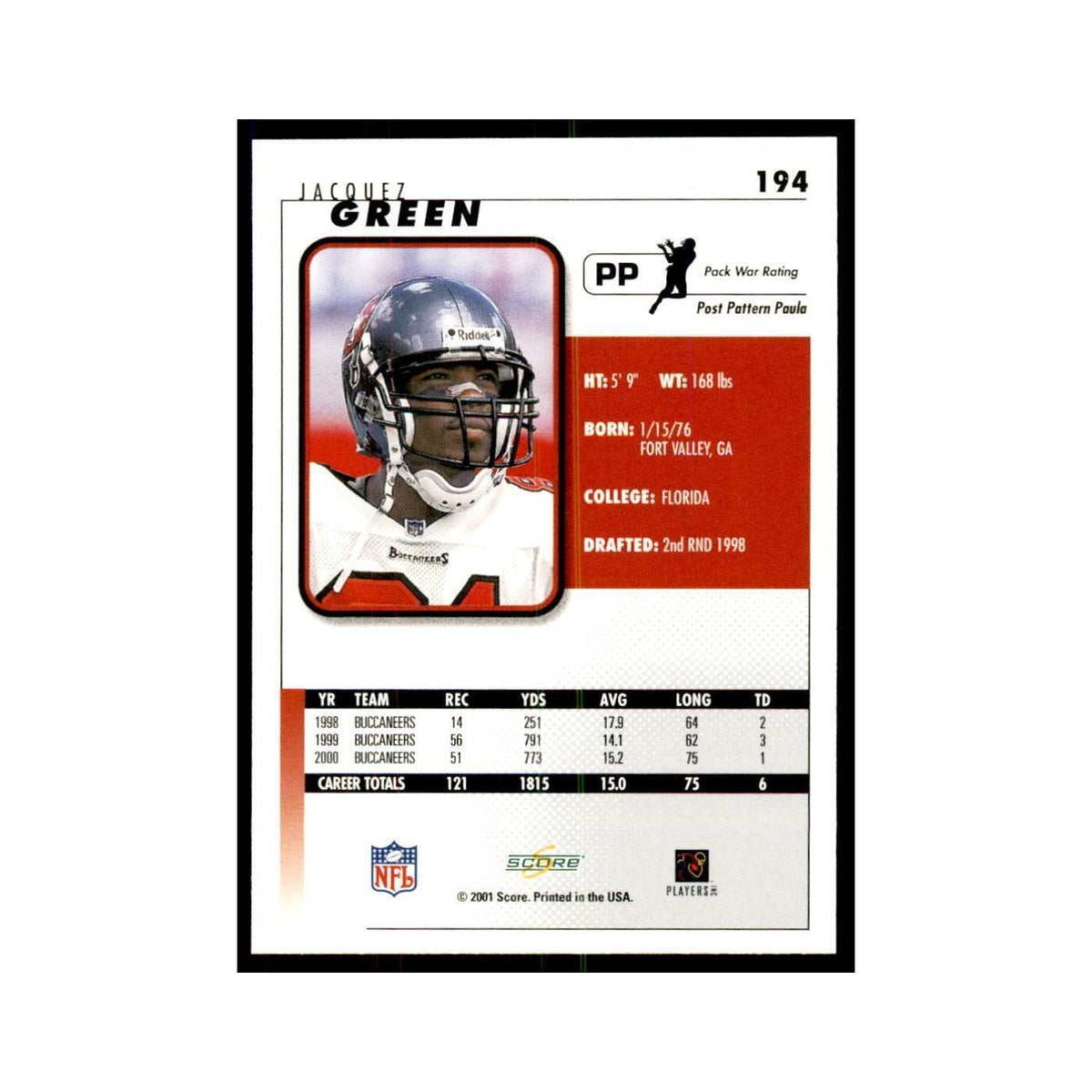 Jacquez Green 2001 Score #194 Football Cards Football Card NM