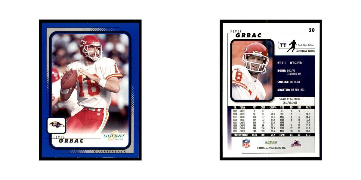 Elvis Grbac 2001 Score #20 Football Cards Football Card NM
