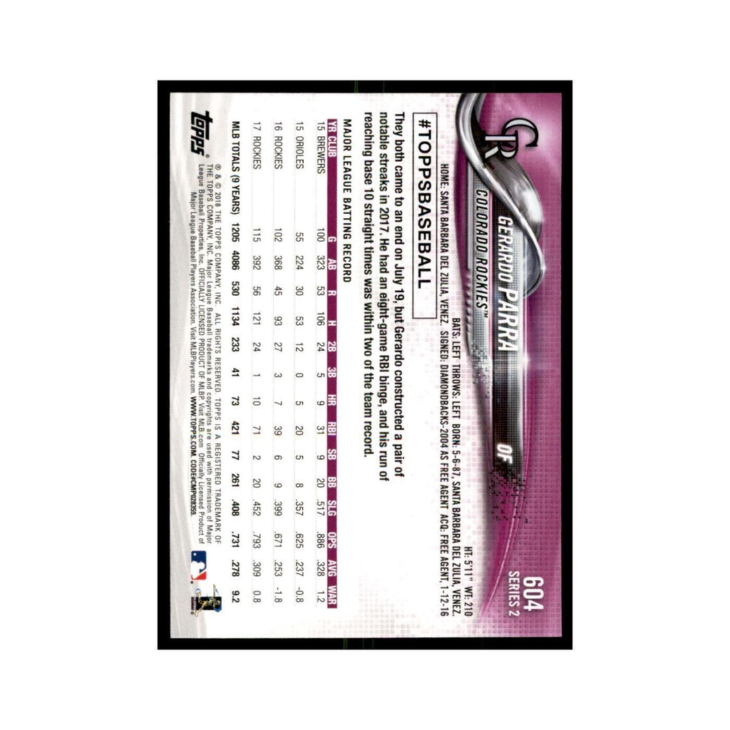 Gerardo Parra 2018 Topps #604 Colorado Rockies Baseball Card NM