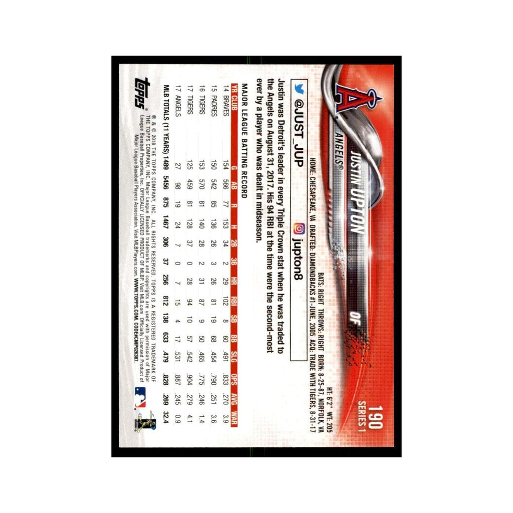 Justin Upton 2018 Topps #190 Los Angeles Angels Baseball Card NM
