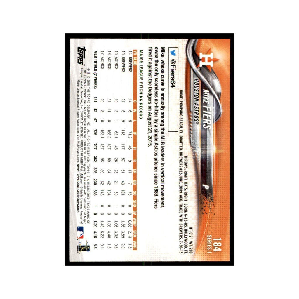 Mike Fiers 2018 Topps #184 Houston Astros Baseball Card NM