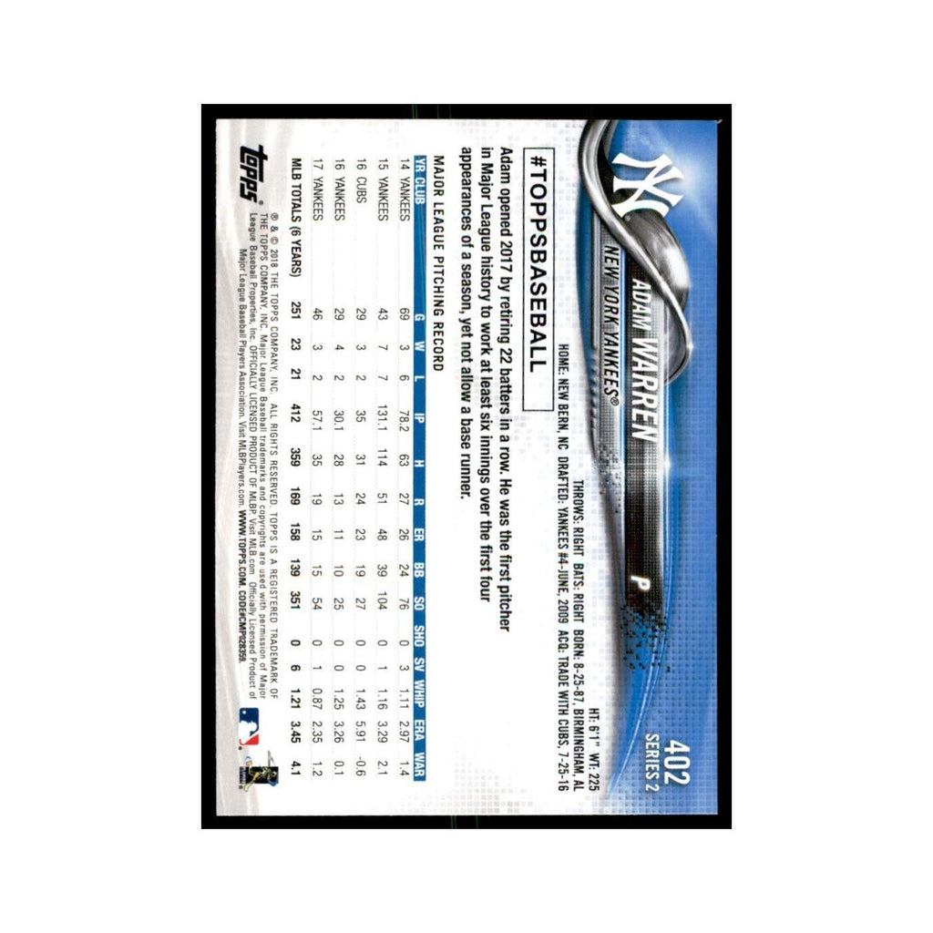 Adam Warren 2018 Topps #402 New York Yankees Baseball Card NM