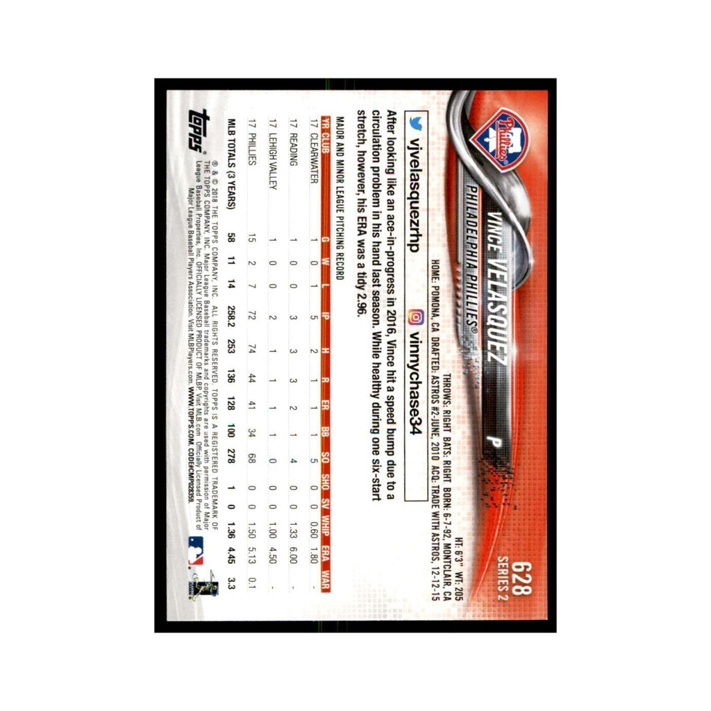 Vince Velasquez 2018 Topps #628 Philadelphia Phillies Baseball Card NM