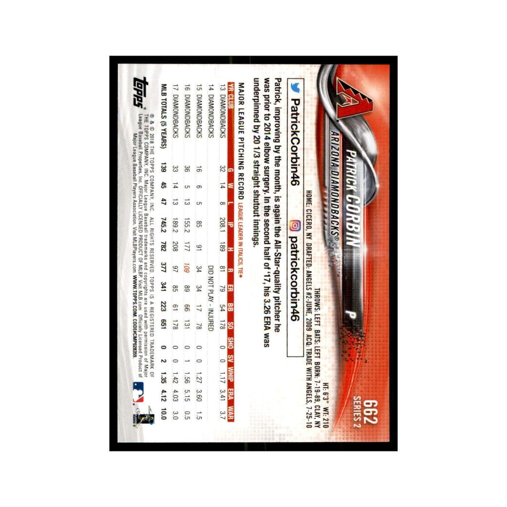 Patrick Corbin 2018 Topps #662 Arizona Diamondbacks Baseball Card NM