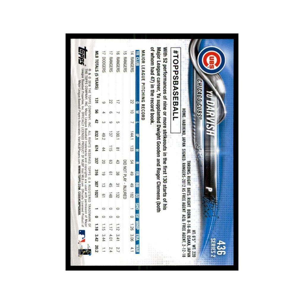 Yu Darvish 2018 Topps #436 Chicago Cubs Baseball Card NM