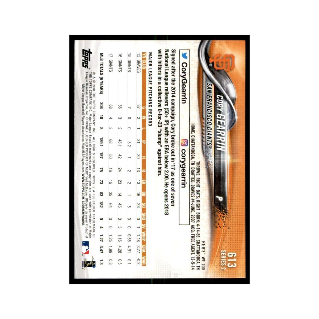 Cory Gearrin 2018 Topps #613 San Francisco Giants Baseball Card NM