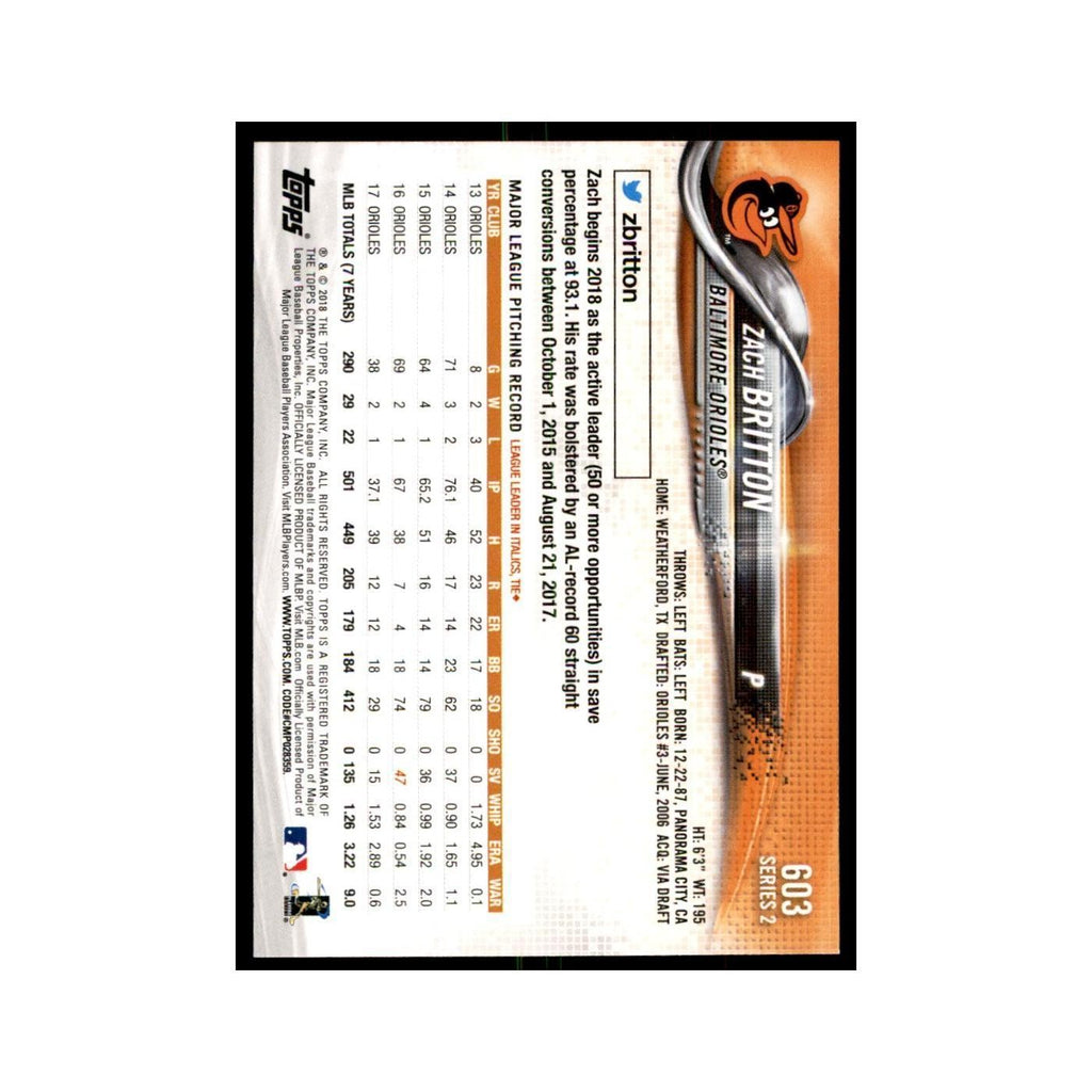 Zach Britton 2018 Topps #603 Baltimore Orioles Baseball Card NM