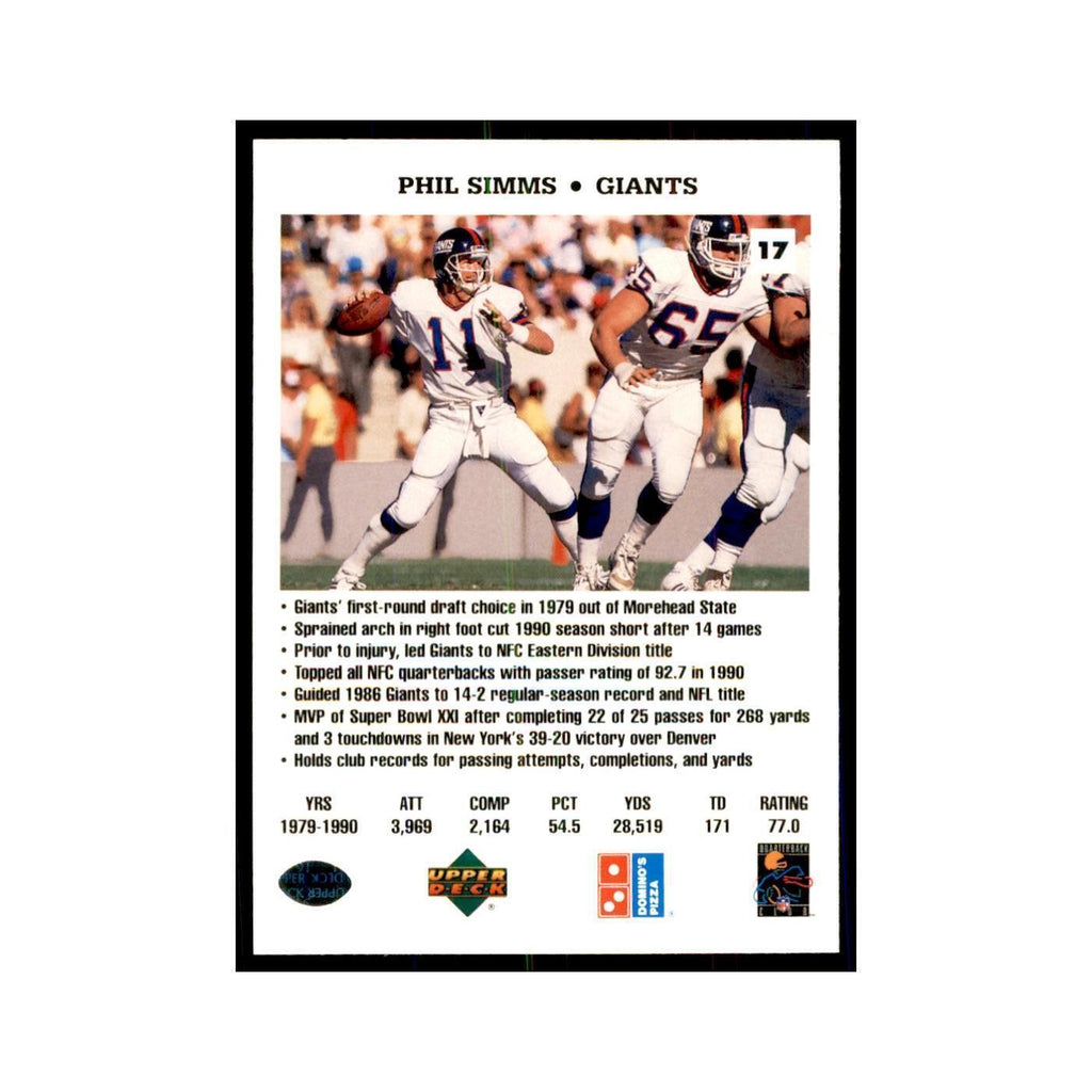 Phil Simms 1991 Upper Deck Domino's #17 Football Cards Football Card NM