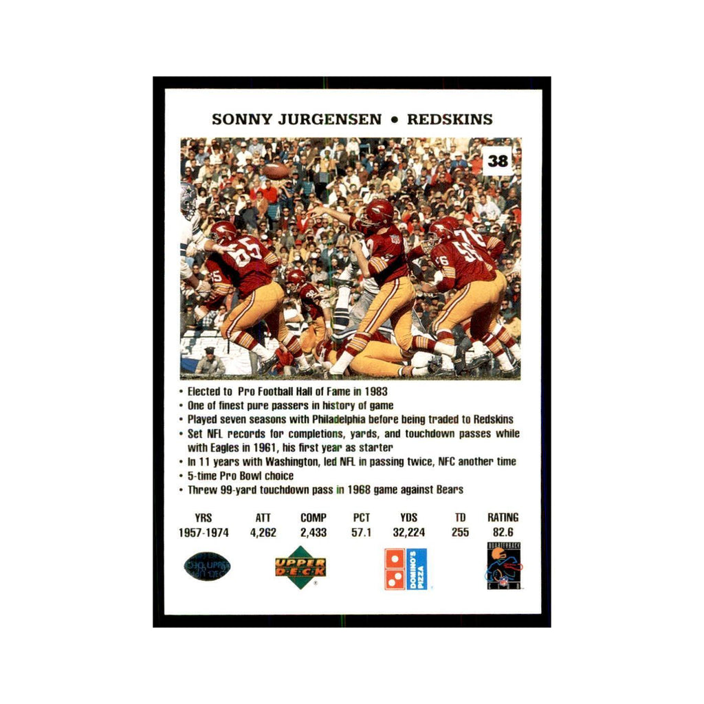Sonny Jurgensen 1991 Upper Deck Domino's #38 Football Cards Football Card NM