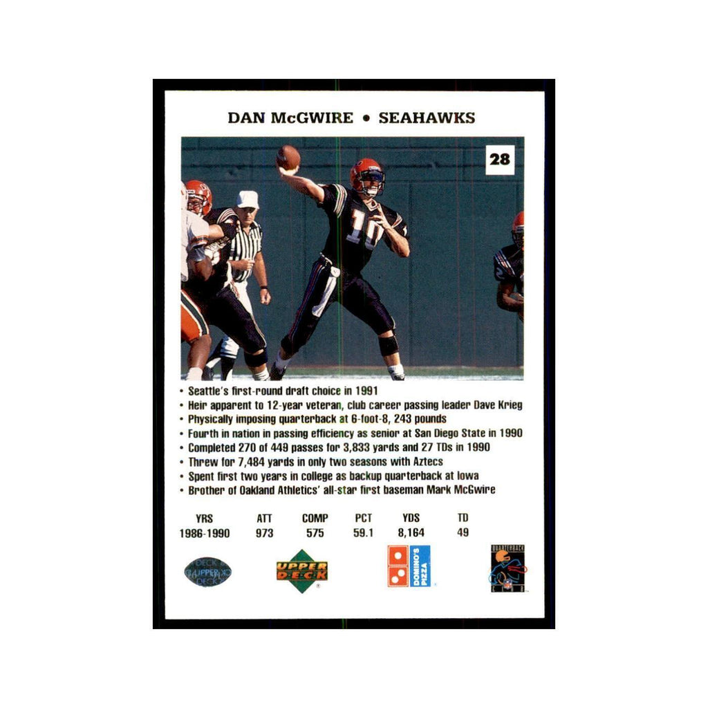 Dan McGwire 1991 Upper Deck Domino's #28 Football Cards Football Card NM