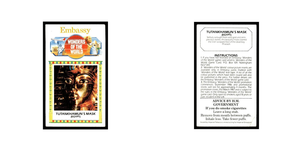 Tutankhamun Mask 1986 Embassy Wonders of the World Large Poor