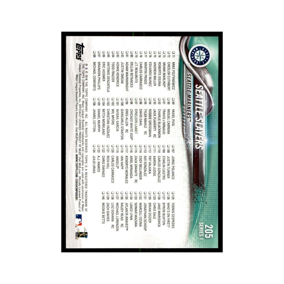 Seattle Slayers 2018 Topps #205 Seattle Mariners Baseball Card NM