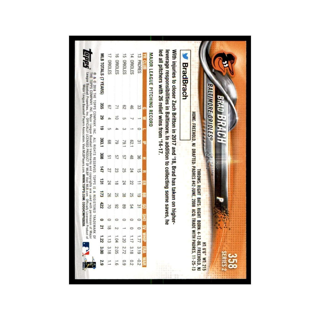 Brad Brach 2018 Topps #358 Baltimore Orioles Baseball Card NM