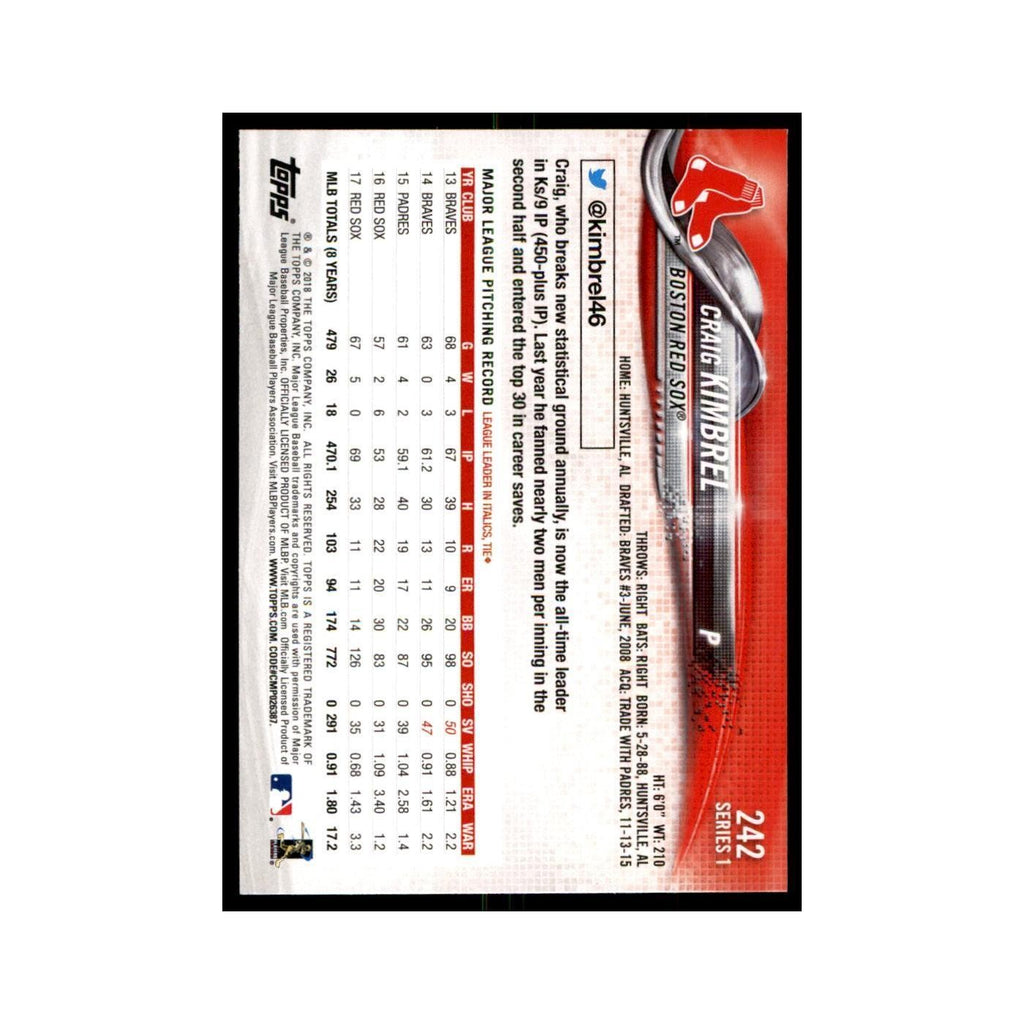 Craig Kimbrel 2018 Topps #242 Boston Red Sox Baseball Card NM