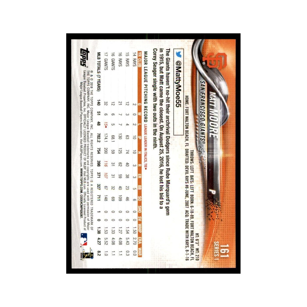 Matt Moore 2018 Topps #161 San Francisco Giants Baseball Card NM
