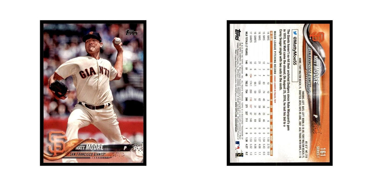 Matt Moore 2018 Topps #161 San Francisco Giants Baseball Card NM