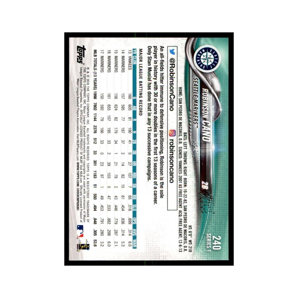 Robinson Cano 2018 Topps #240 Seattle Mariners Baseball Card NM