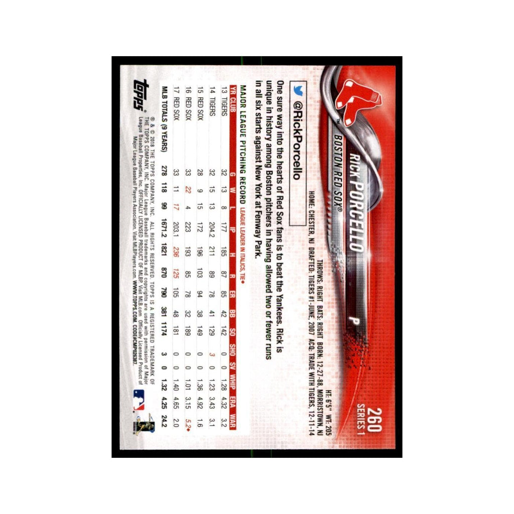 Rick Porcello 2018 Topps #260 Boston Red Sox Baseball Card NM