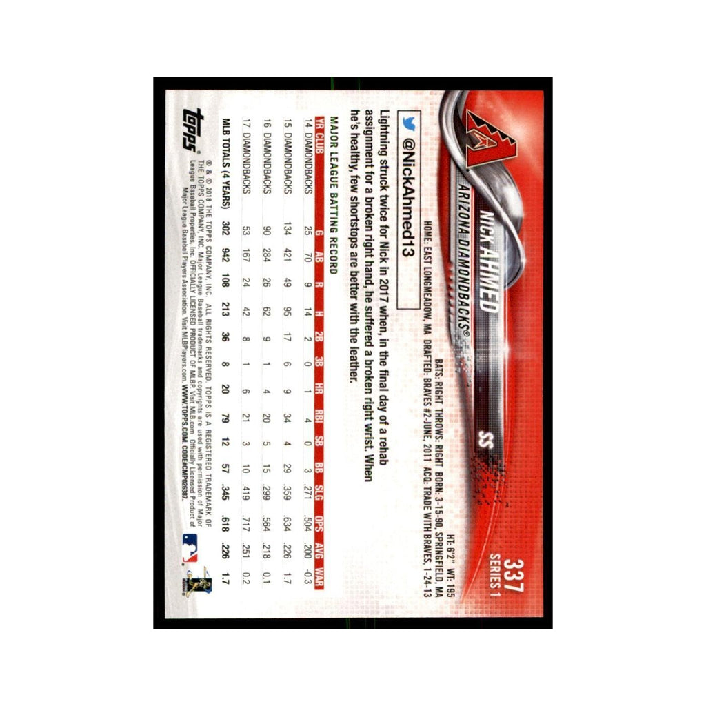 Nick Ahmed 2018 Topps #337 Arizona Diamondbacks Baseball Card NM