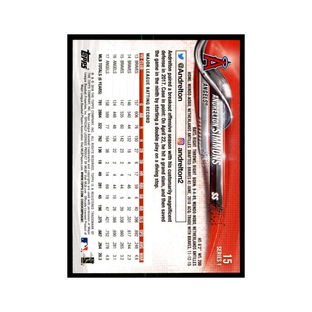 Andrelton Simmons 2018 Topps #15 Los Angeles Angels Baseball Card NM