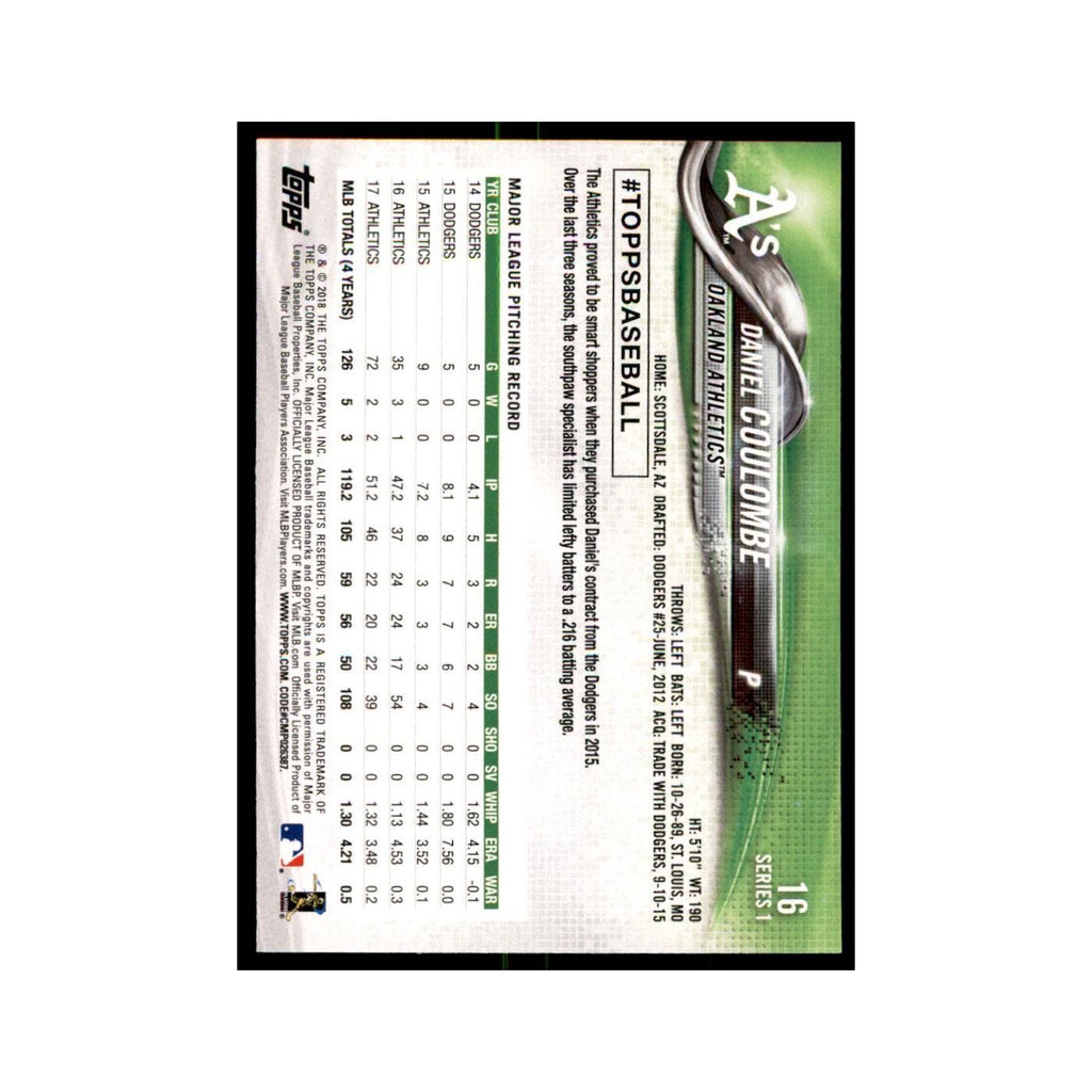 Daniel Coulombe 2018 Topps #16 Oakland Athletics Baseball Card NM