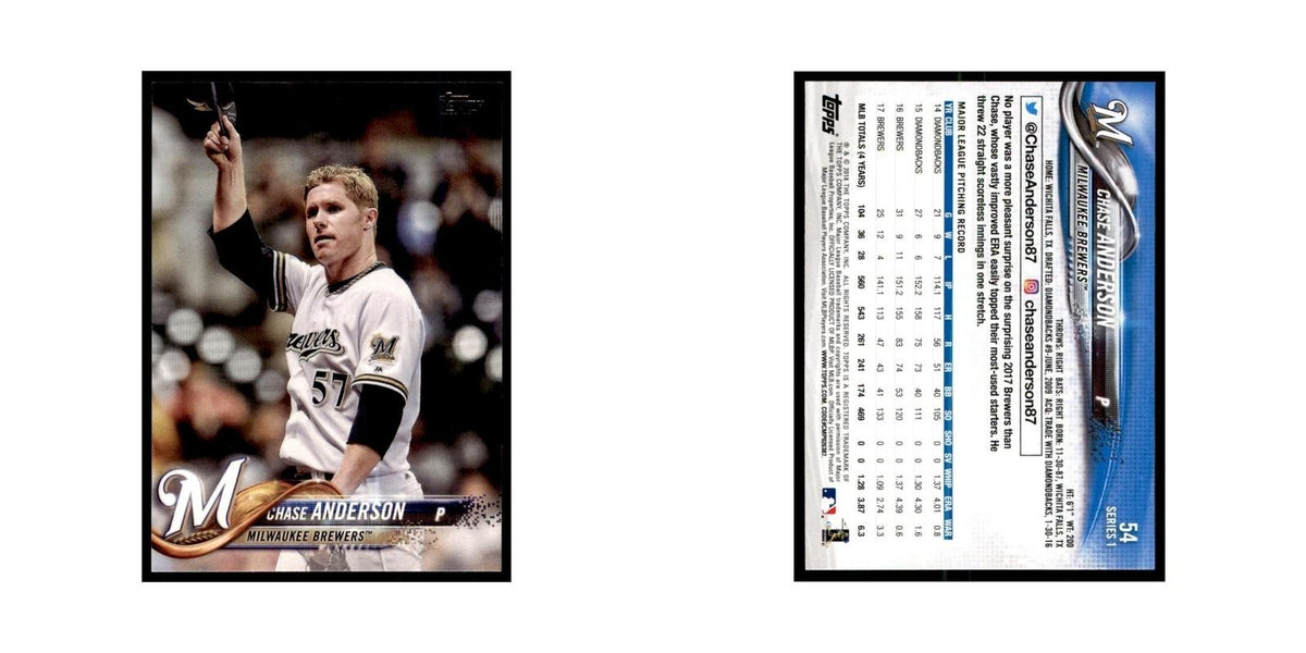 Chase Anderson 2018 Topps #54 Milwaukee Brewers Baseball Card NM