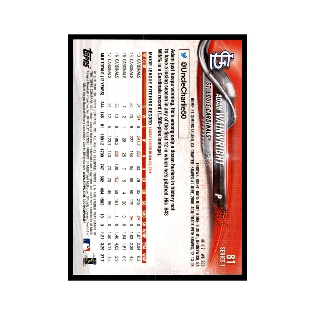 Adam Wainwright 2018 Topps #81 St. Louis Cardinals Baseball Card NM